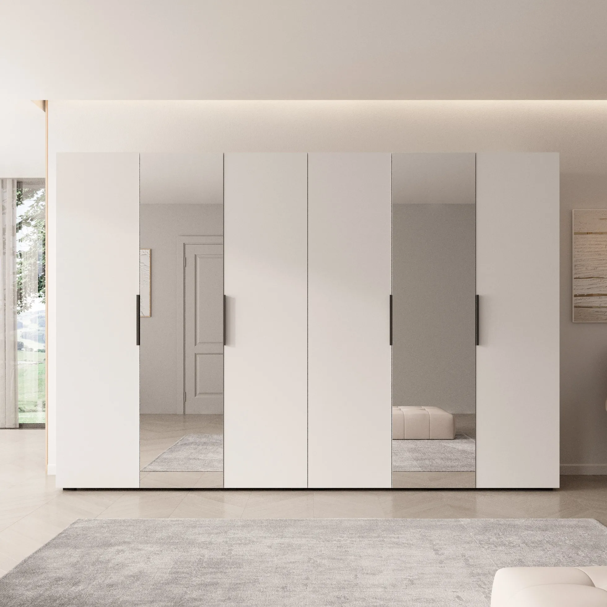 Marquesa - Kledingkast met spiegel - Wit - 300x50x202 cm