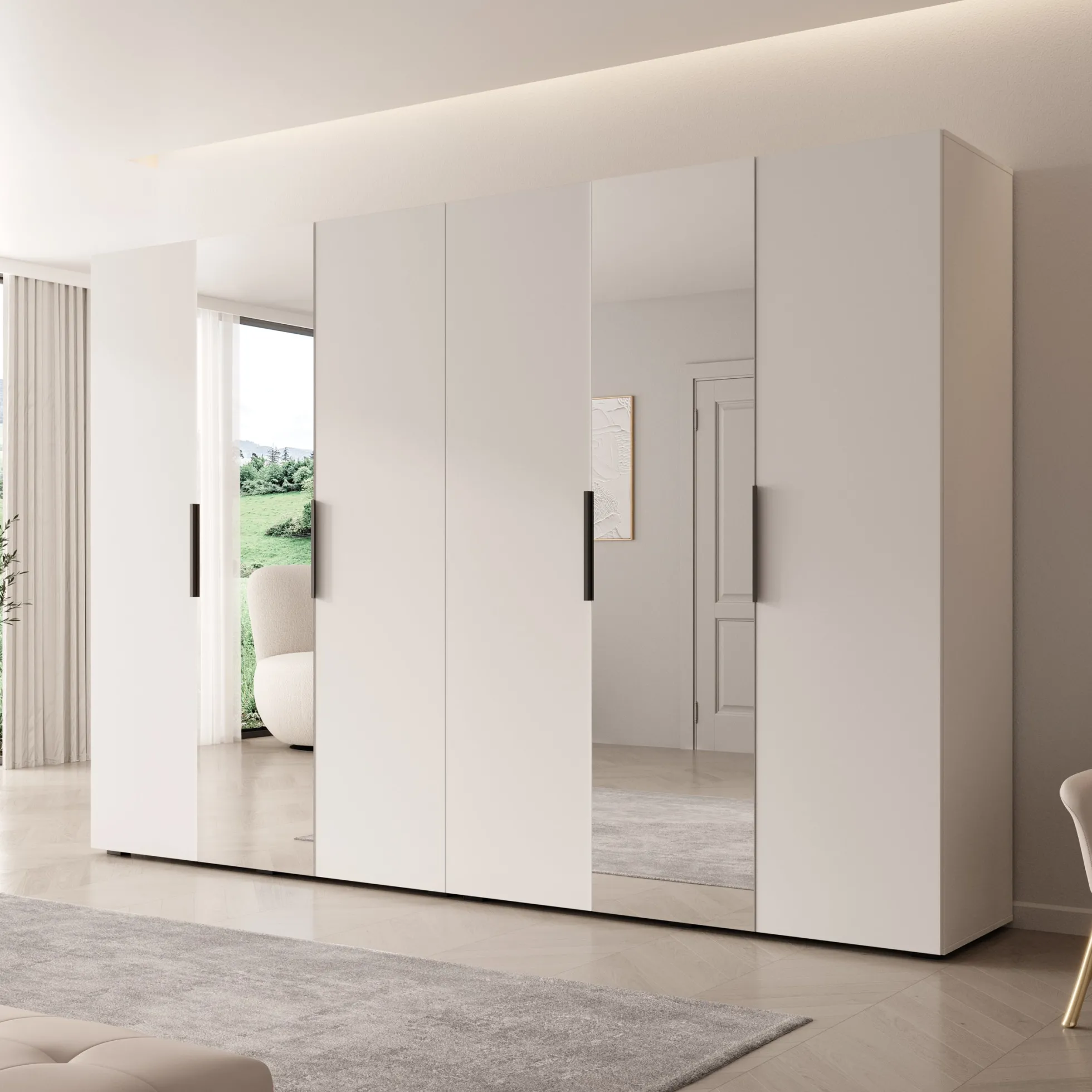 Marquesa - Kledingkast met spiegel - Wit - 300x50x202 cm