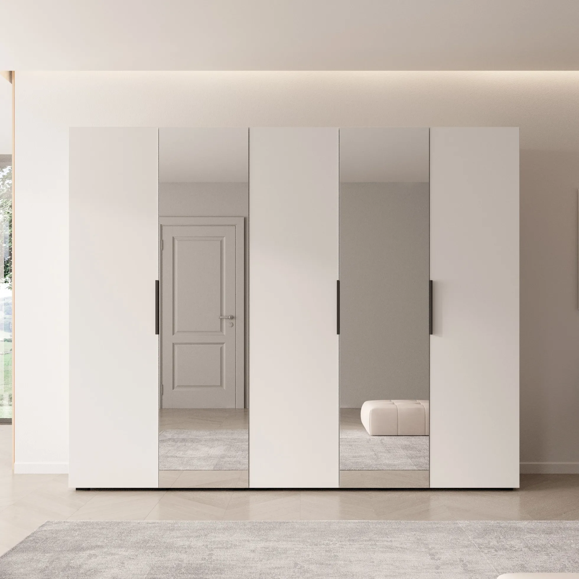 Marquesa - Kledingkast met spiegel - Wit - 250x50x202 cm