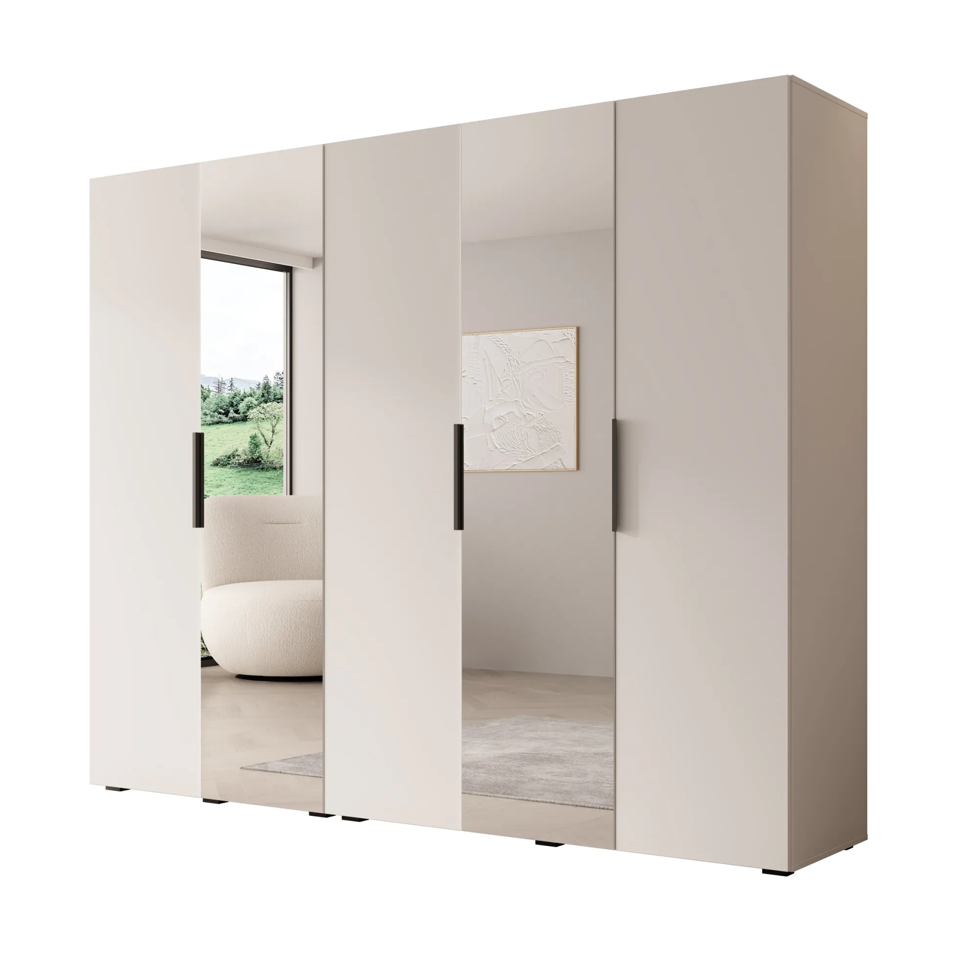 Marquesa - Kledingkast met spiegel - Wit - 250x50x202 cm