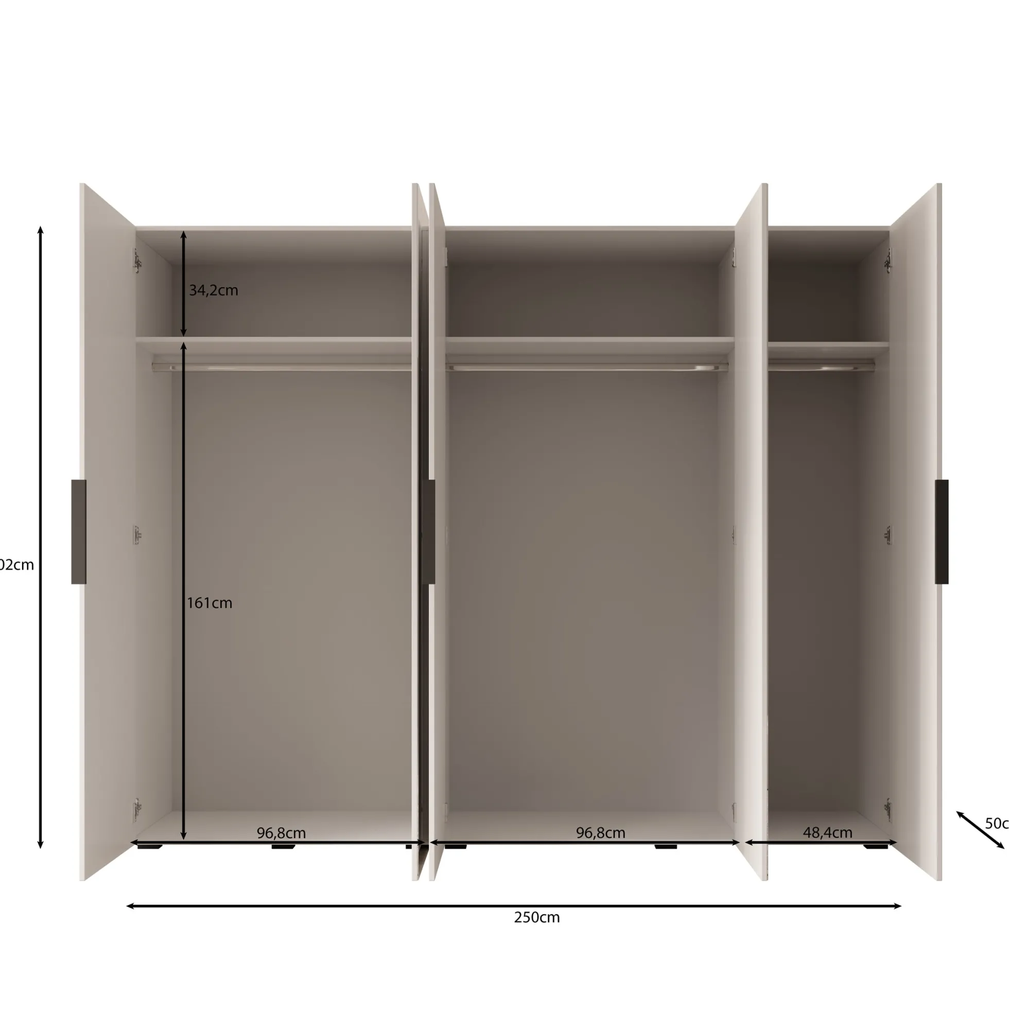 Marquesa - Kledingkast met spiegel - Wit - 250x50x202 cm