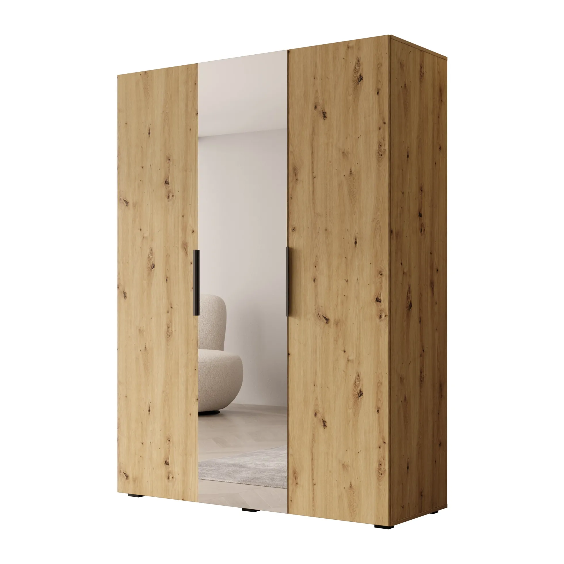 Marquesa - Kledingkast met spiegel - Eiken - 150x50x202 cm