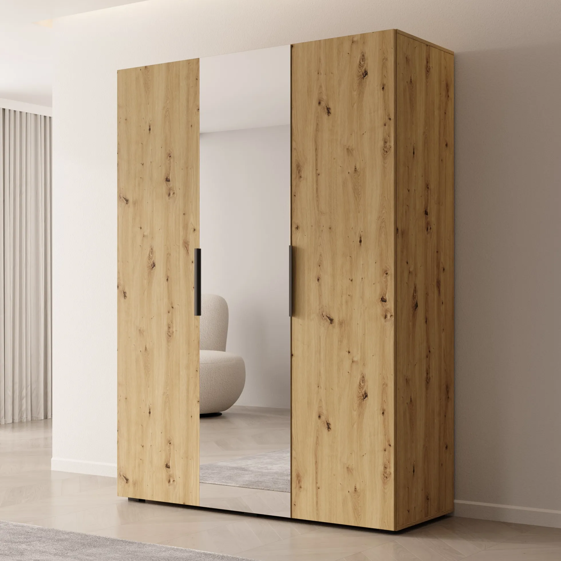 Marquesa - Kledingkast met spiegel - Eiken - 150x50x202 cm