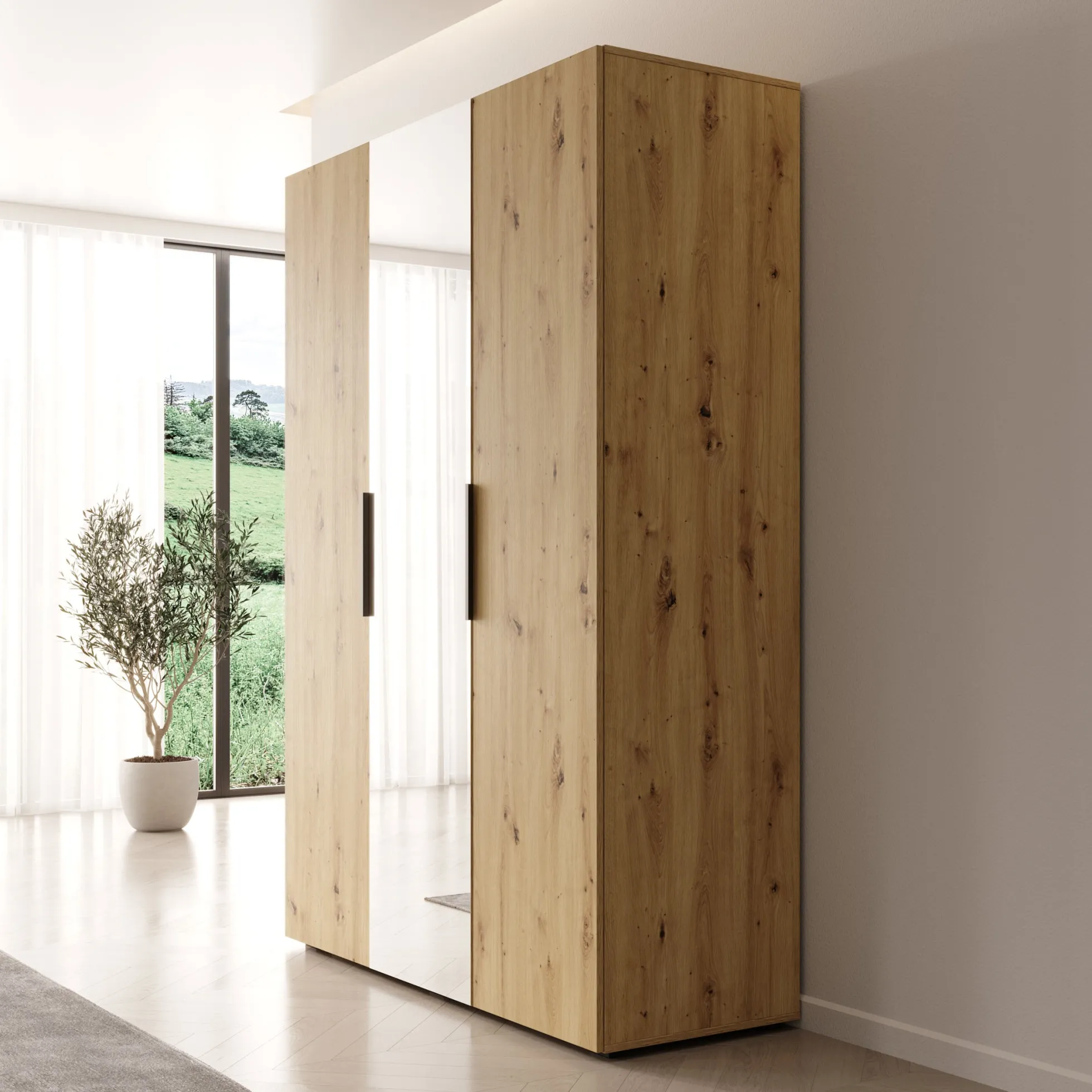 Marquesa - Kledingkast met spiegel - Eiken - 150x50x202 cm