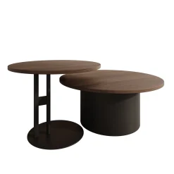 Mastro - Salontafel set van 2 - Zwart / Donker eikenpatroon - 58-75 cm