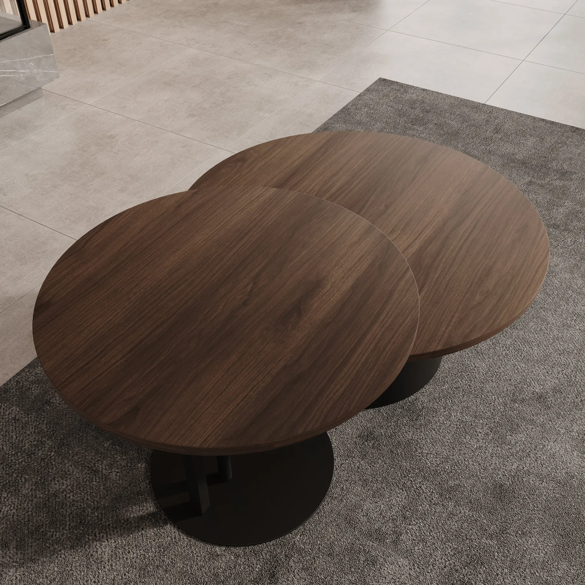 Mastro - Salontafel set van 2 - Zwart / Donker eikenpatroon - 58-75 cm