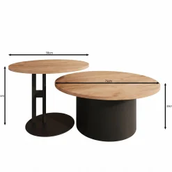 Mastro - Salontafel set van 2 - Zwart / Eikenpatroon - 58-75
