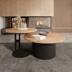 Mastro - Salontafel set van 2 - Zwart / Eikenpatroon - 58-75