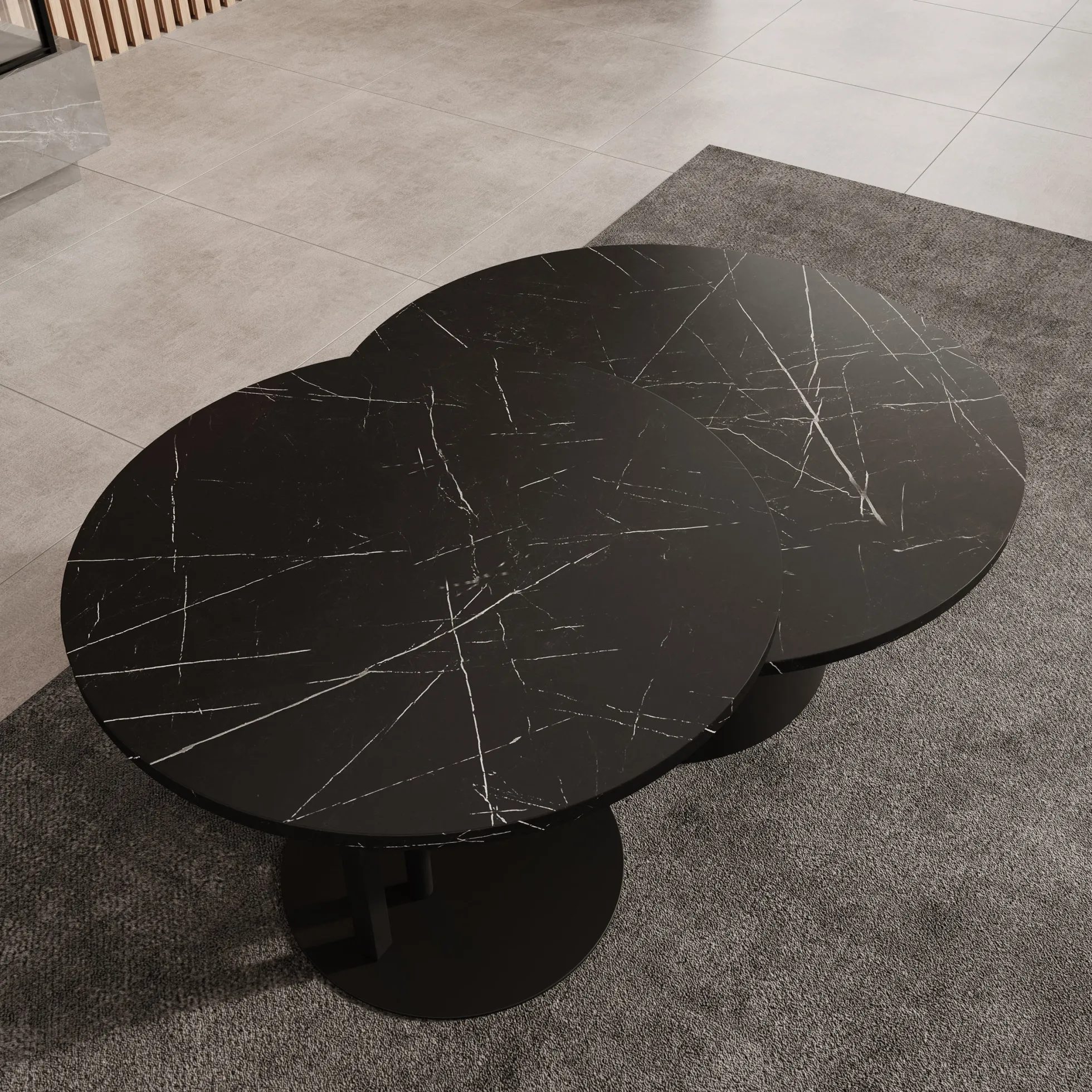 Mastro - Salontafel set van 2 - Zwart / Zwart marmerlook - 58-75 cm