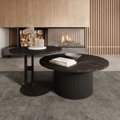 Mastro - Salontafel set van 2 - Zwart / Zwart marmerlook - 58-75 cm
