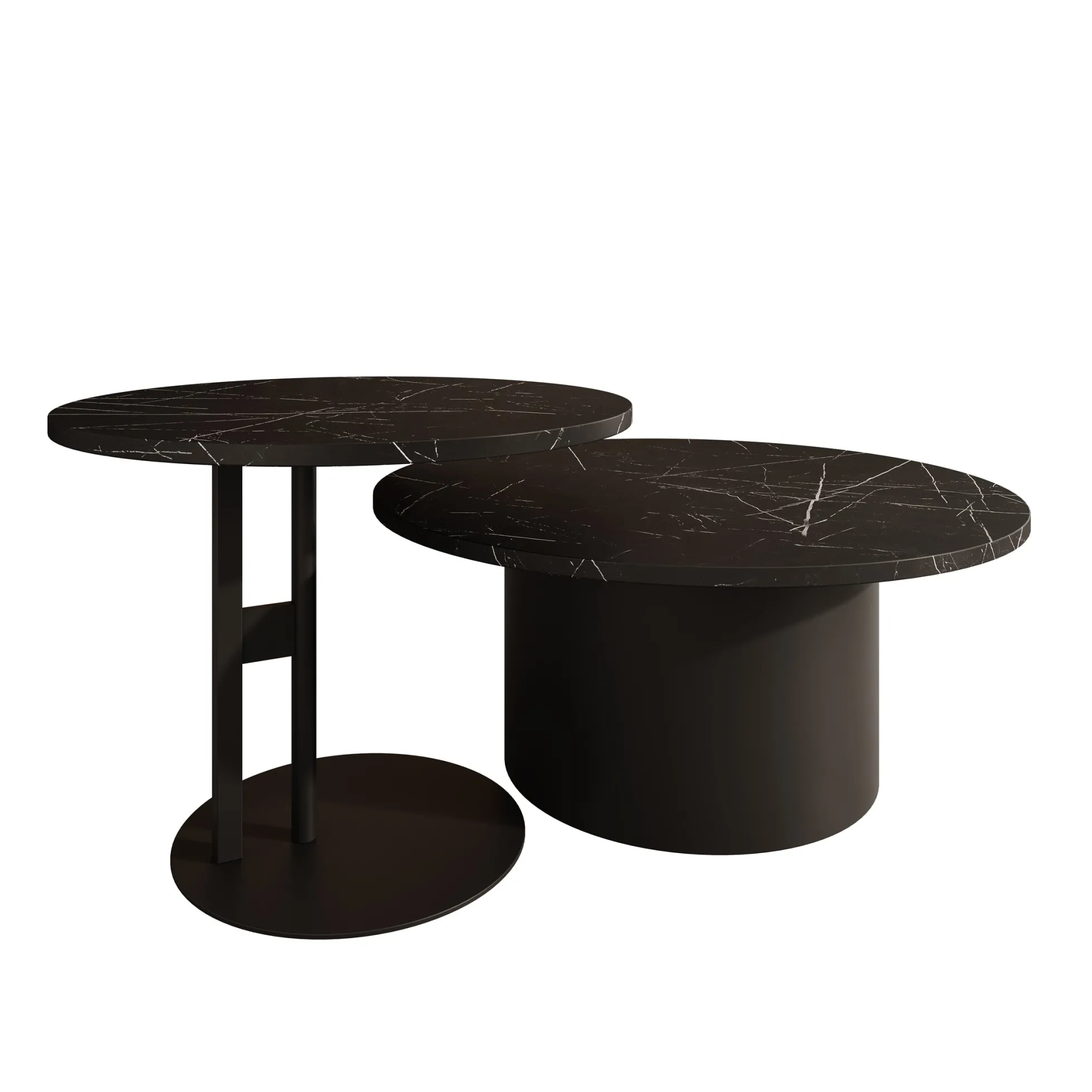 Mastro - Salontafel set van 2 - Zwart / Zwart marmerlook - 58-75 cm