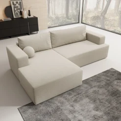 Mavana - Hoekbank 2-zits met chaise longue - Teddystof beige - Links