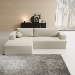 Mavana - Hoekbank 2-zits met chaise longue - Teddystof beige - Links