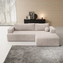 Mavana - Hoekbank 2-zits met chaise longue - Ribstof beige - Rechts