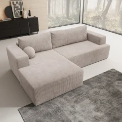 Mavana - Hoekbank 2-zits met chaise longue - Ribstof beige - Links