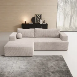 Mavana - Hoekbank 2-zits met chaise longue - Ribstof beige - Links