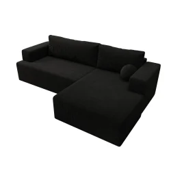 Mavana - Hoekbank 2-zits met chaise longue - Ribstof zwart - Rechts