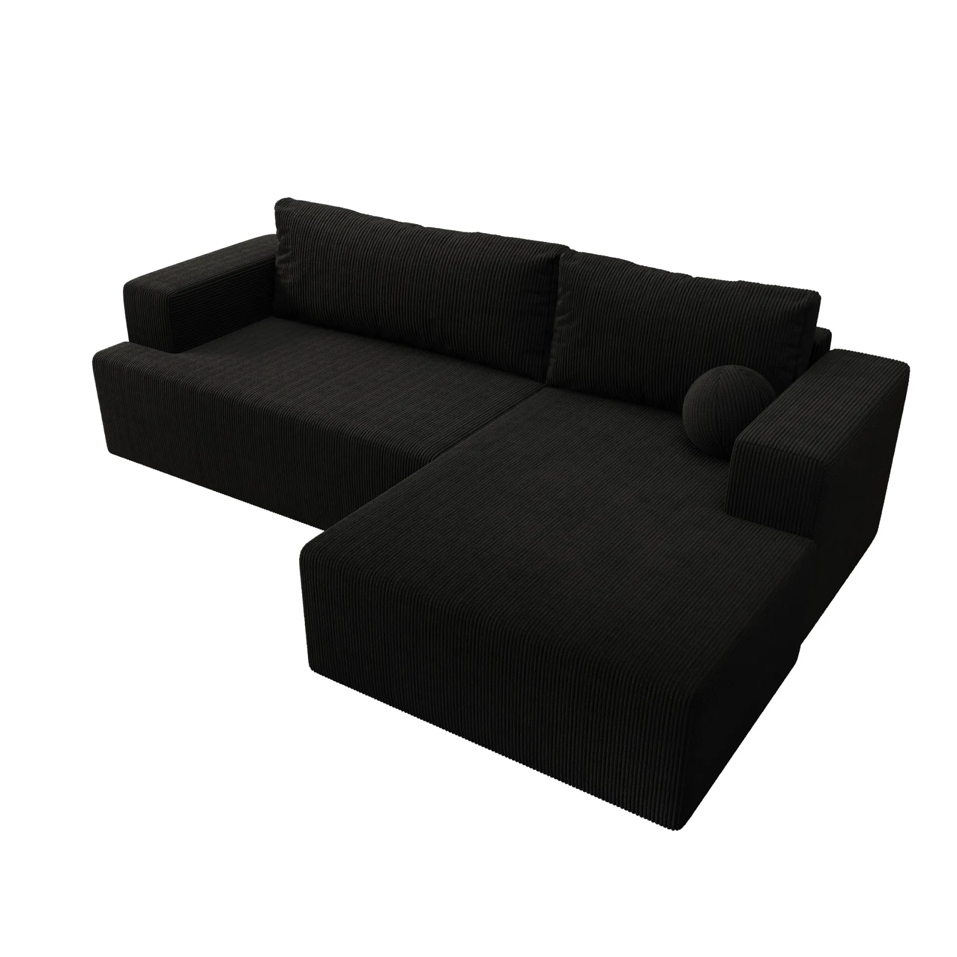 Mavana - Hoekbank 2-zits met chaise longue - Ribstof zwart - Rechts