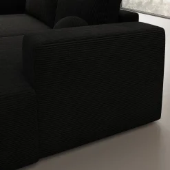 Mavana - Hoekbank 2-zits met chaise longue - Ribstof zwart - Rechts