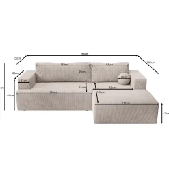 Mavana - Hoekbank 2-zits met chaise longue - Teddystof beige - Rechts