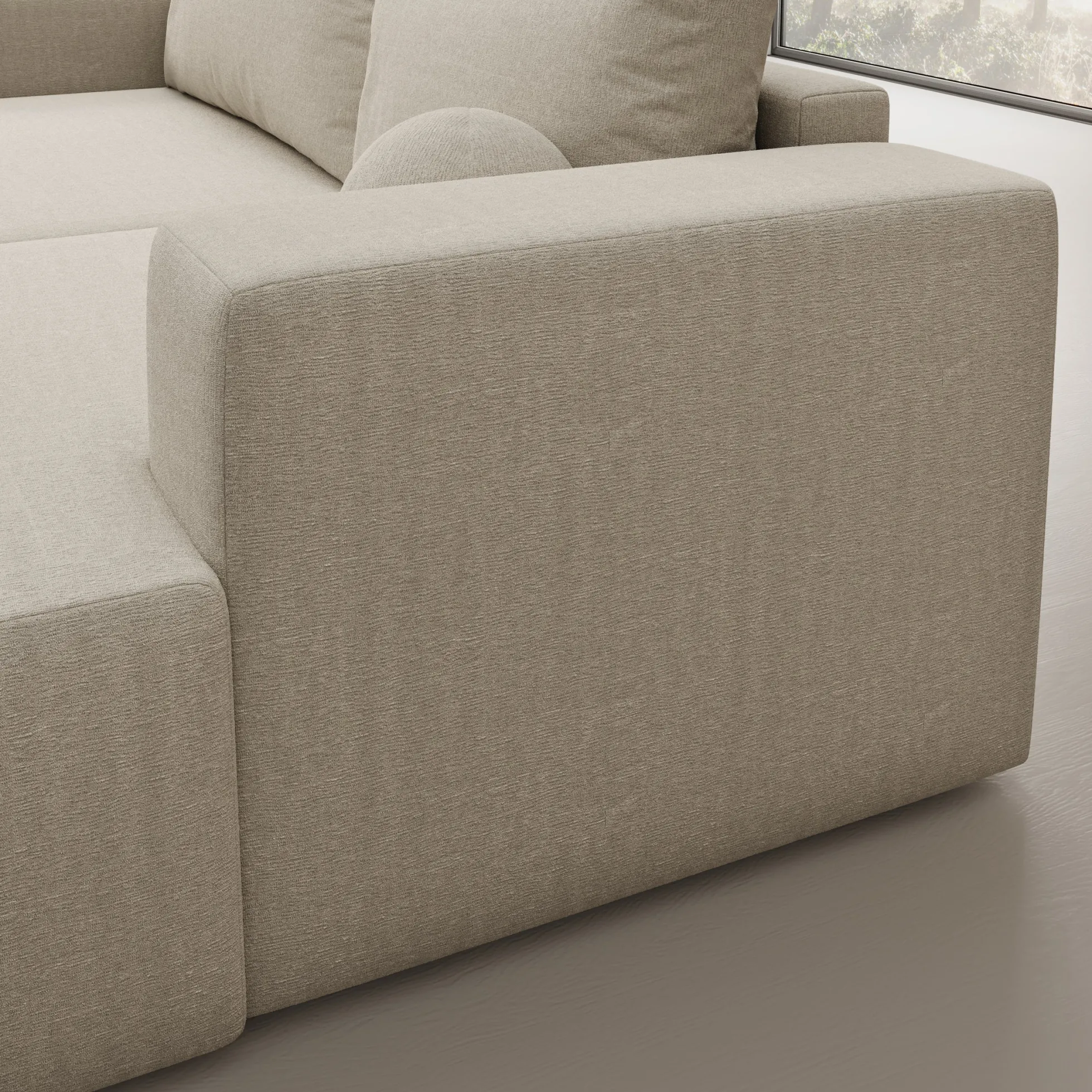 Mavana - Hoekbank 2-zits met chaise longue - Teddystof beige - Rechts