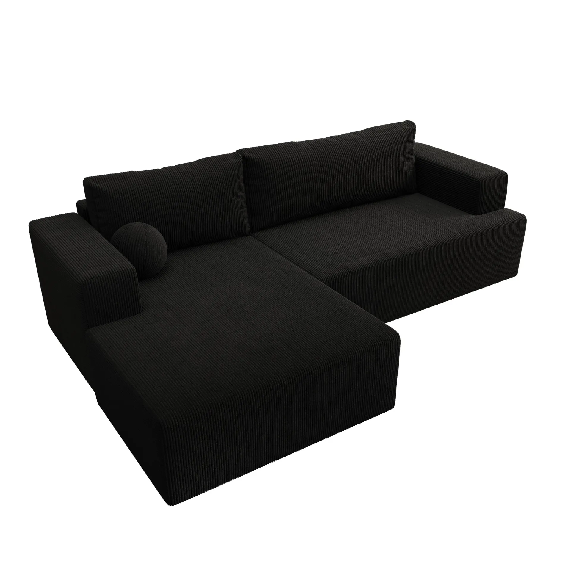 Mavana - Hoekbank 2-zits met chaise longue - Ribstof zwart - Links
