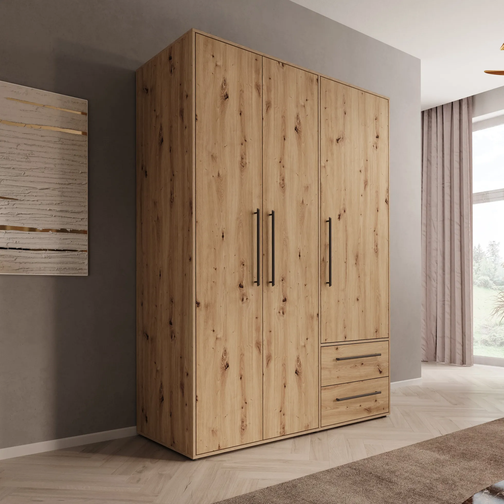 Mayen - Kledingkast 3 deuren - Eikenpatroon - 145x59x200 cm