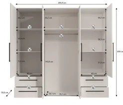 Mayen - Kledingkast 4 deuren - Zwart - 206x59x200 cm