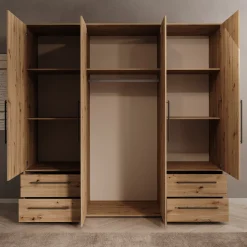 Mayen - Kledingkast 4 deuren - Eikenpatroon - 206x59x200 cm