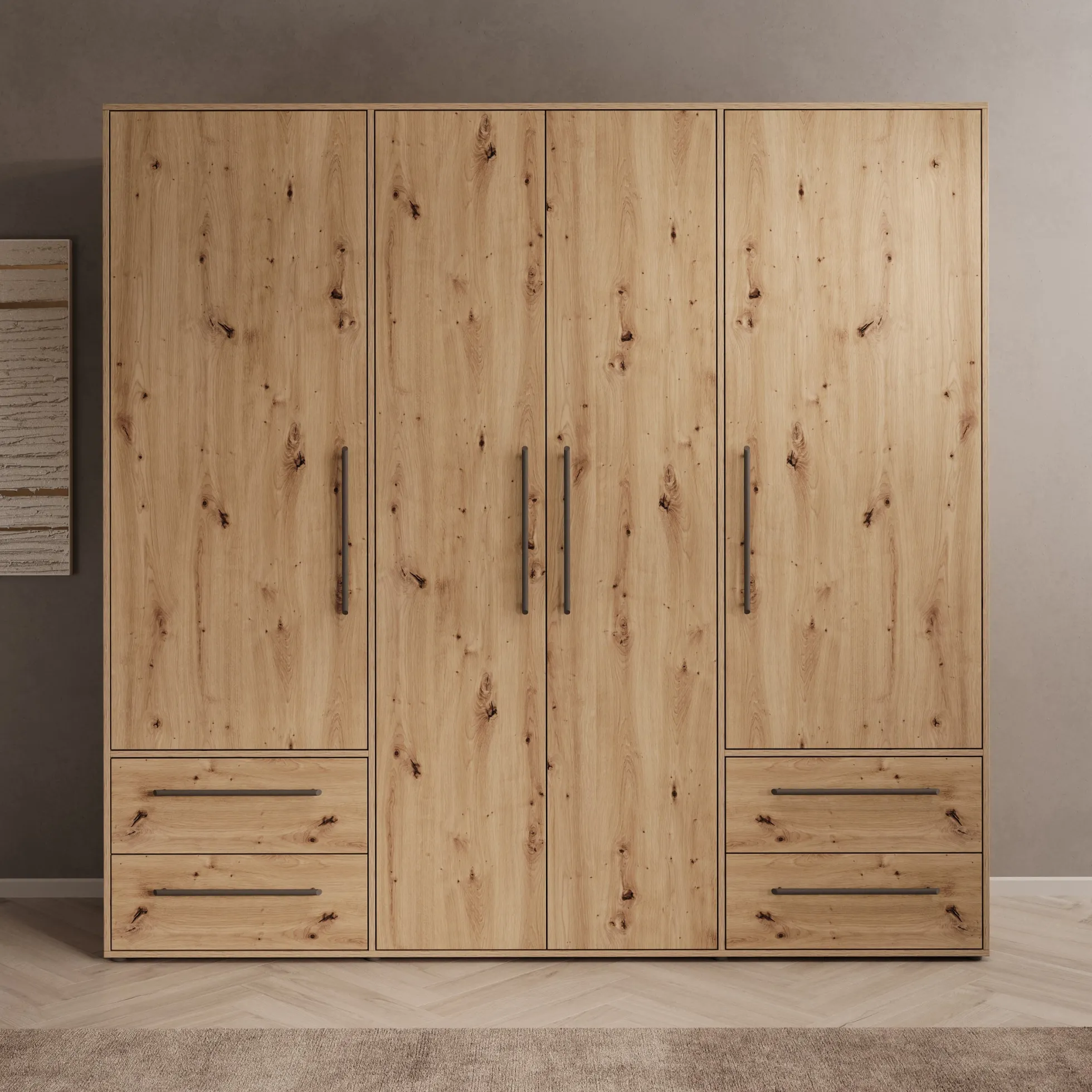 Mayen - Kledingkast 4 deuren - Eikenpatroon - 206x59x200 cm