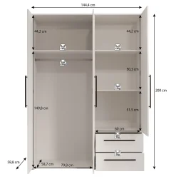 Mayen - Kledingkast 3 deuren - Wit - 145x59x200 cm