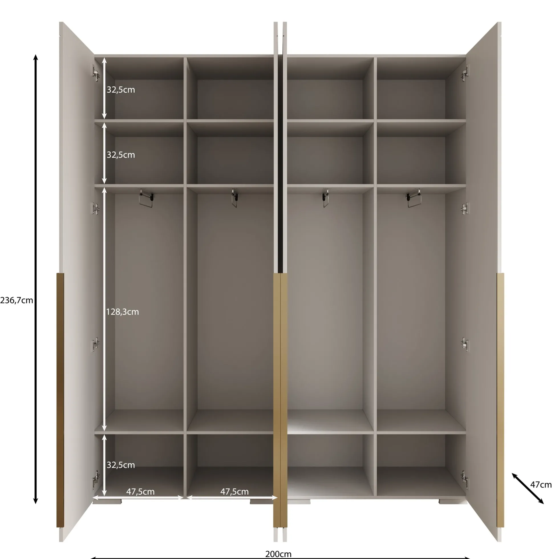 Mayfair - Kledingkast 4-deurs - Zwart - 200x47x237 cm
