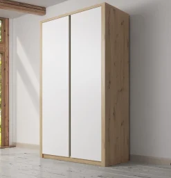 Melody - Kledingkast 2-deurs - Wit/eiken - 90x53x197 cm