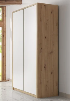 Melody - Kledingkast 2-deurs - Wit/eiken - 90x53x197 cm