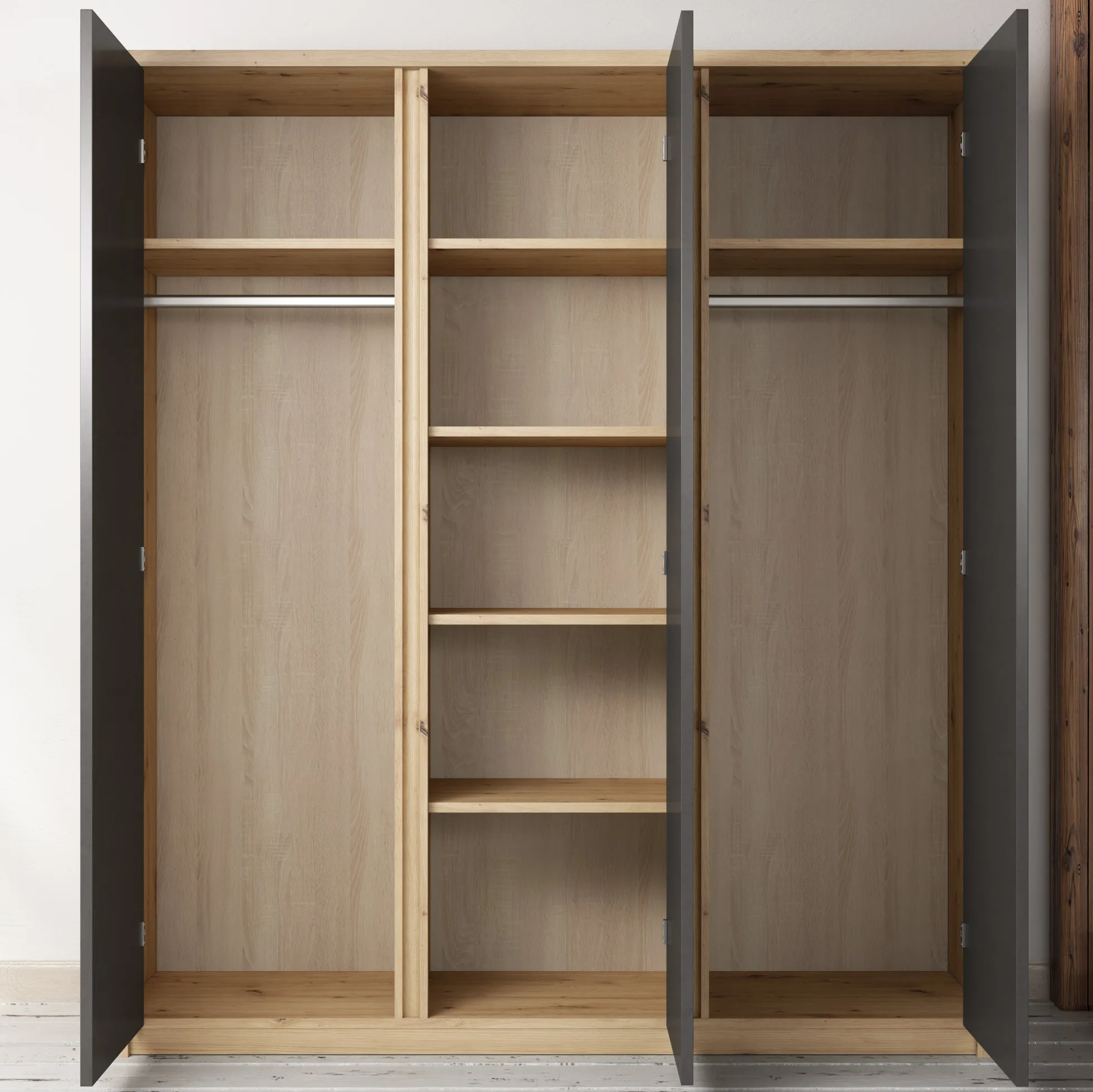 Melody - Kledingkast 3-deurs - Grijs/eiken - 166x53x197 cm