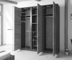 Melody - Kledingkast 3-deurs - Wit/eiken - 166x53x197 cm
