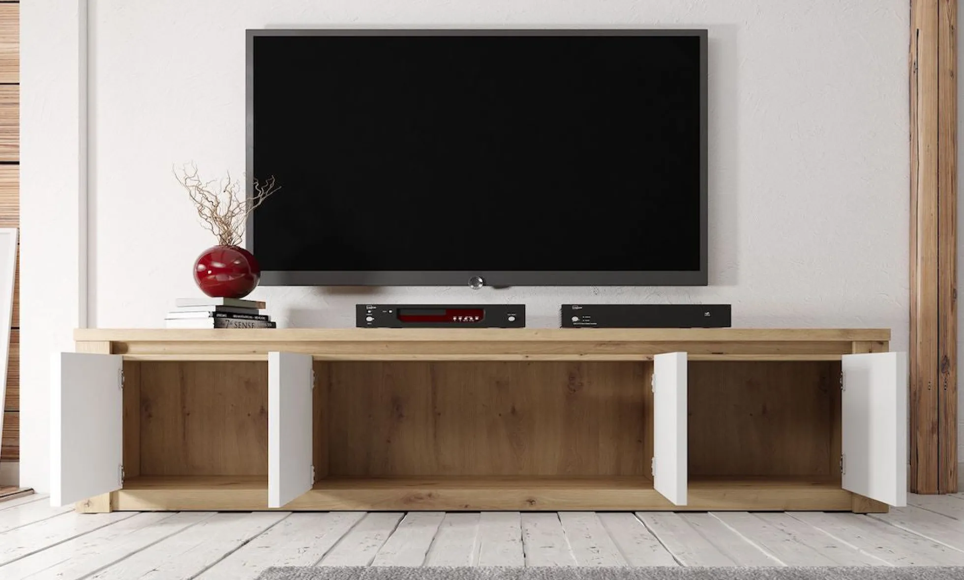 Melody - TV-Meubel met 4 deuren - Wit/eiken - 170 cm