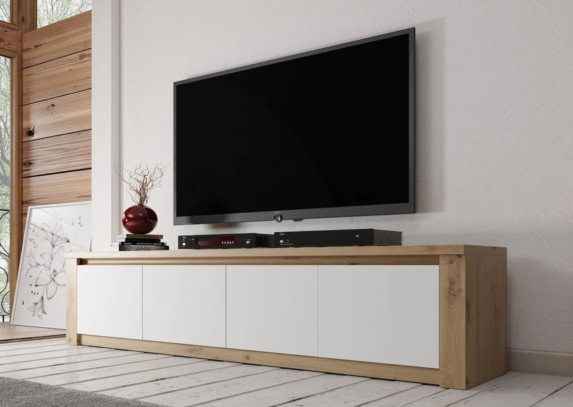 Melody - TV-Meubel met 4 deuren - Wit/eiken - 170 cm