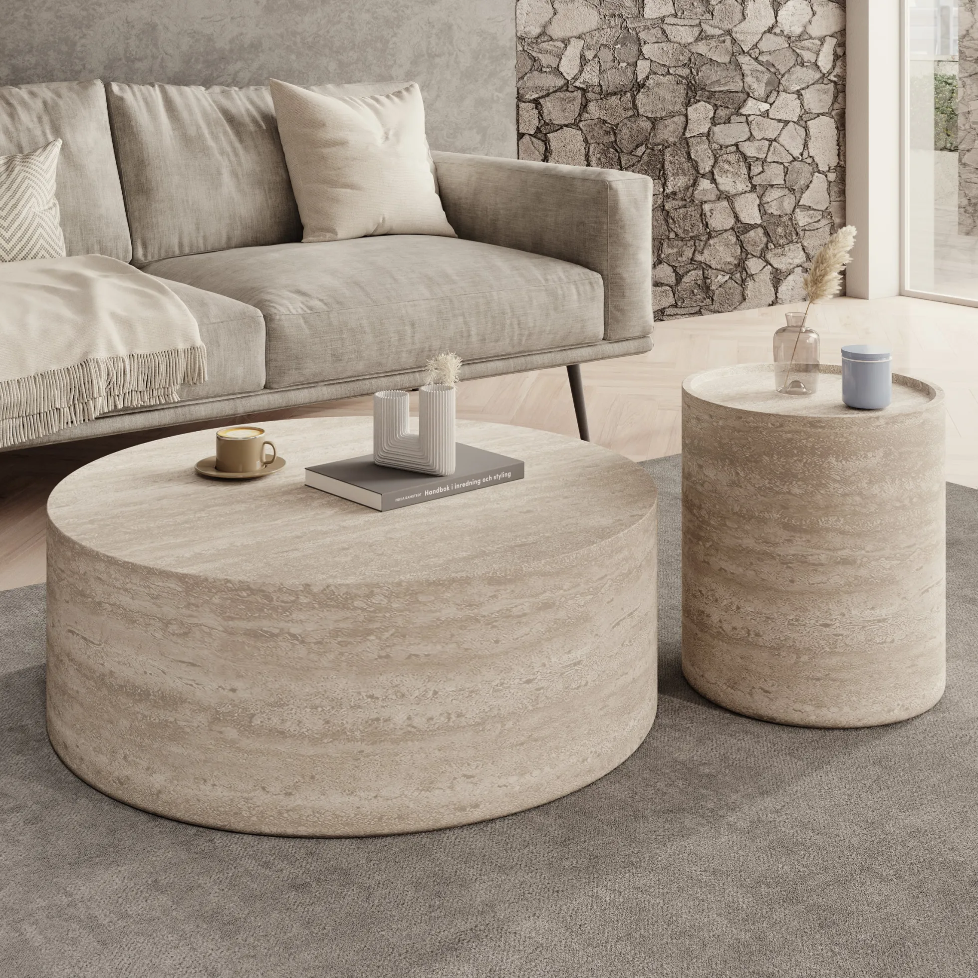 Mesa - Salontafel set van 2 - Travertin - 90x32 cm