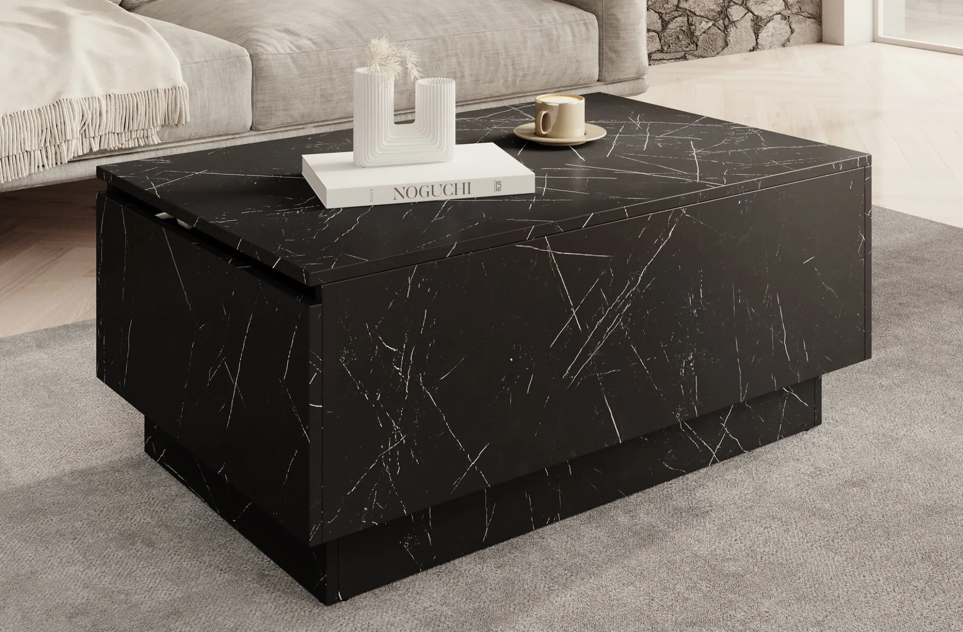Micha - Salontafel met opbergruimte - Zwart marmerlook