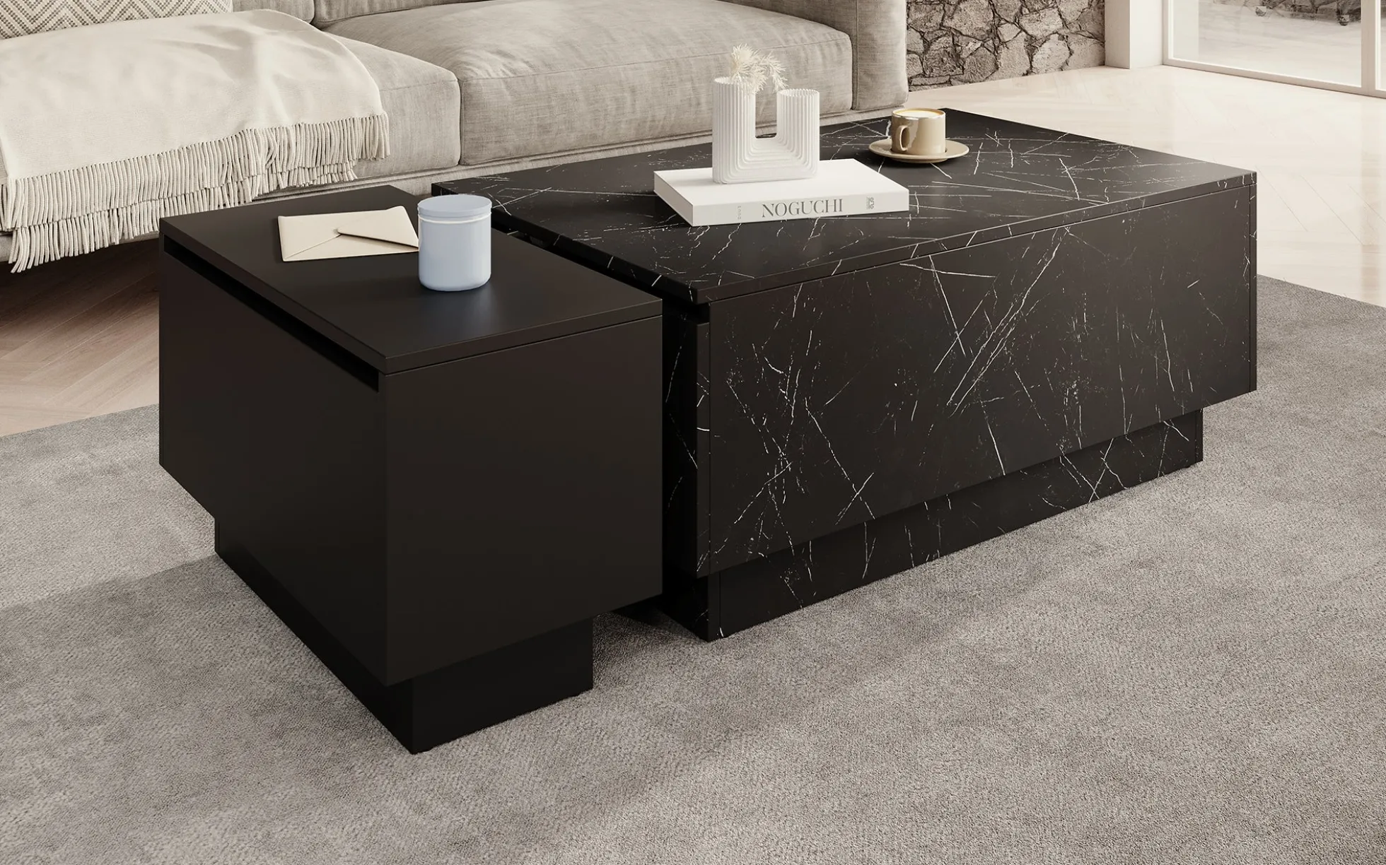 Micha - Salontafel met opbergruimte - Zwart marmerlook