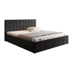 Milo - Tweepersoonsbed met lades - Zwart - 140x200 cm