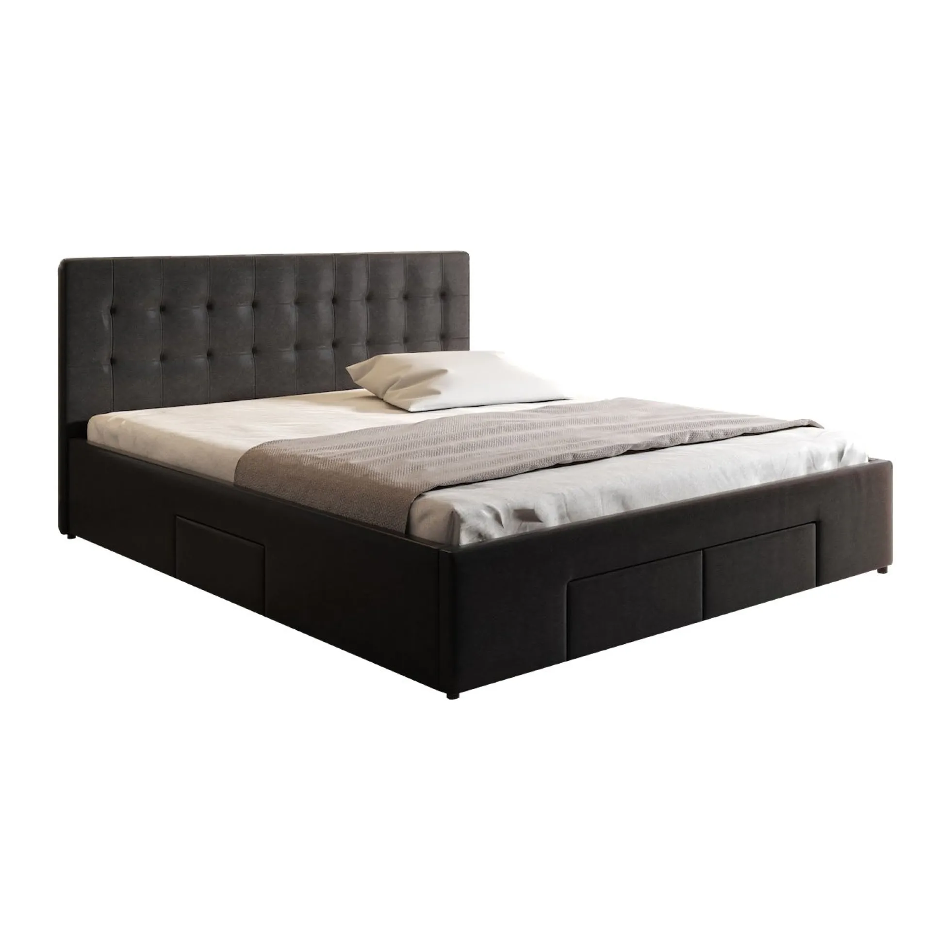 Milo - Tweepersoonsbed met lades - Zwart - 140x200 cm