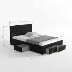Milo - Tweepersoonsbed met lades - Zwart - 140x200 cm
