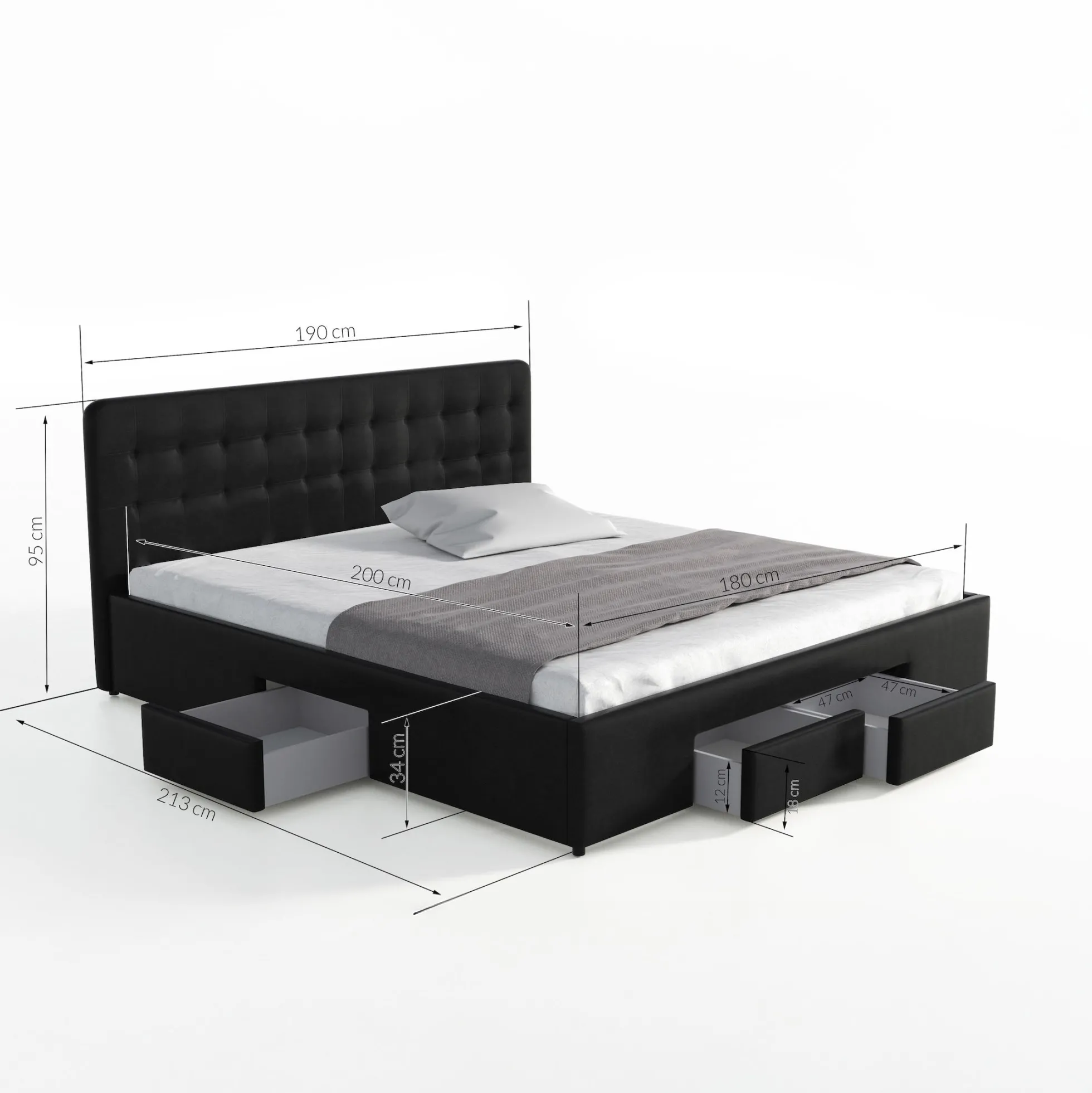 Milo - Tweepersoonsbed met lades - Wit - 180x200 cm