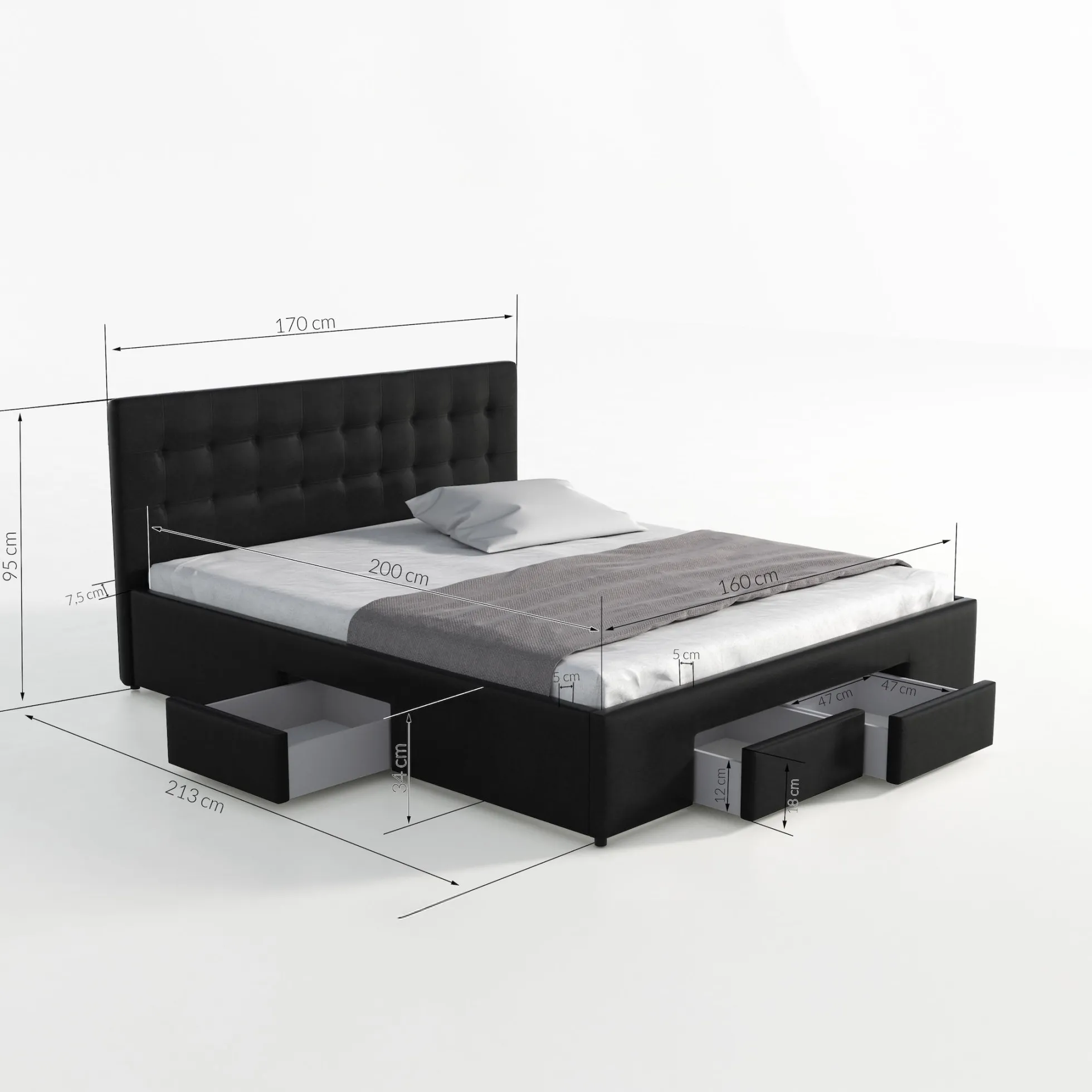 Milo - Tweepersoonsbed met lades - Wit - 160x200 cm