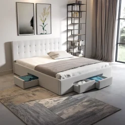 Milo - Tweepersoonsbed met lades - Wit - 160x200 cm