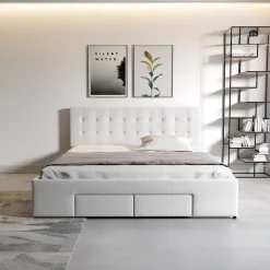 Milo - Tweepersoonsbed met lades - Wit - 160x200 cm