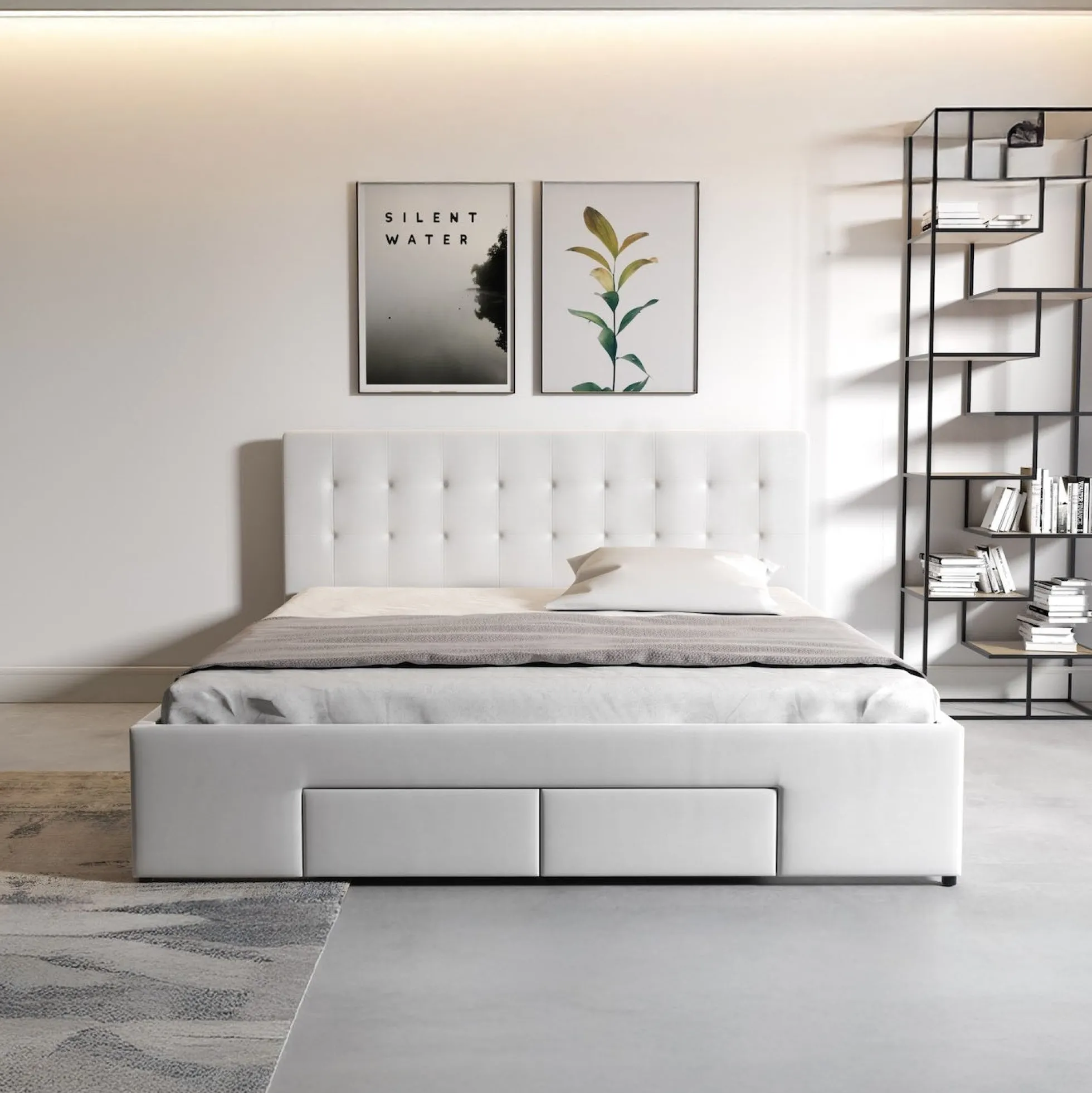 Milo - Tweepersoonsbed met lades - Wit - 160x200 cm