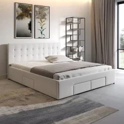 Milo - Tweepersoonsbed met lades - Wit - 160x200 cm